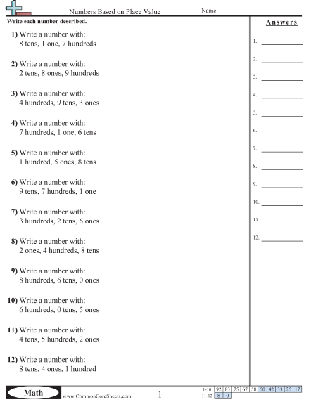 Value & Place Value Worksheets - Numbers Based on Place Value  worksheet